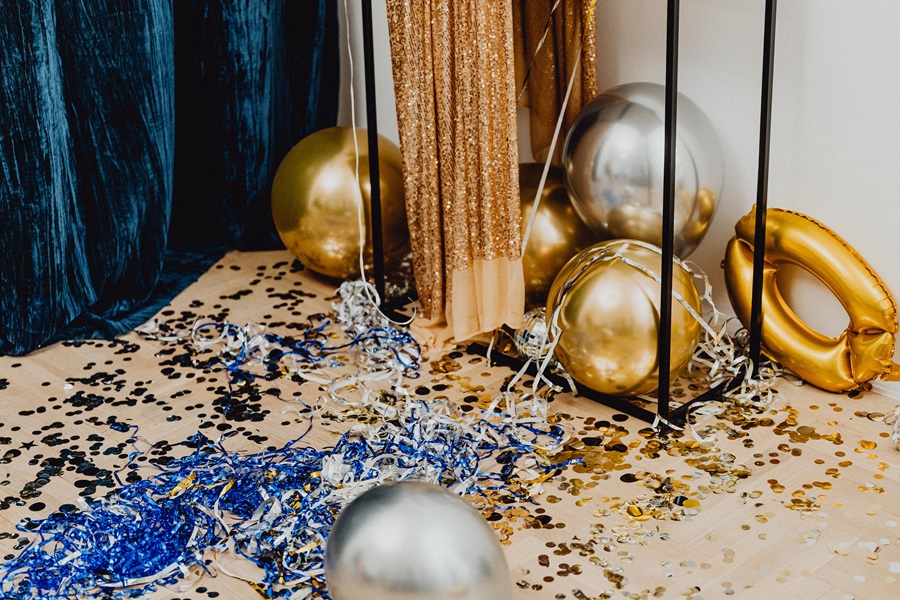 Funny New Year Quotes Disco Ball Golden Confetti on the Ground