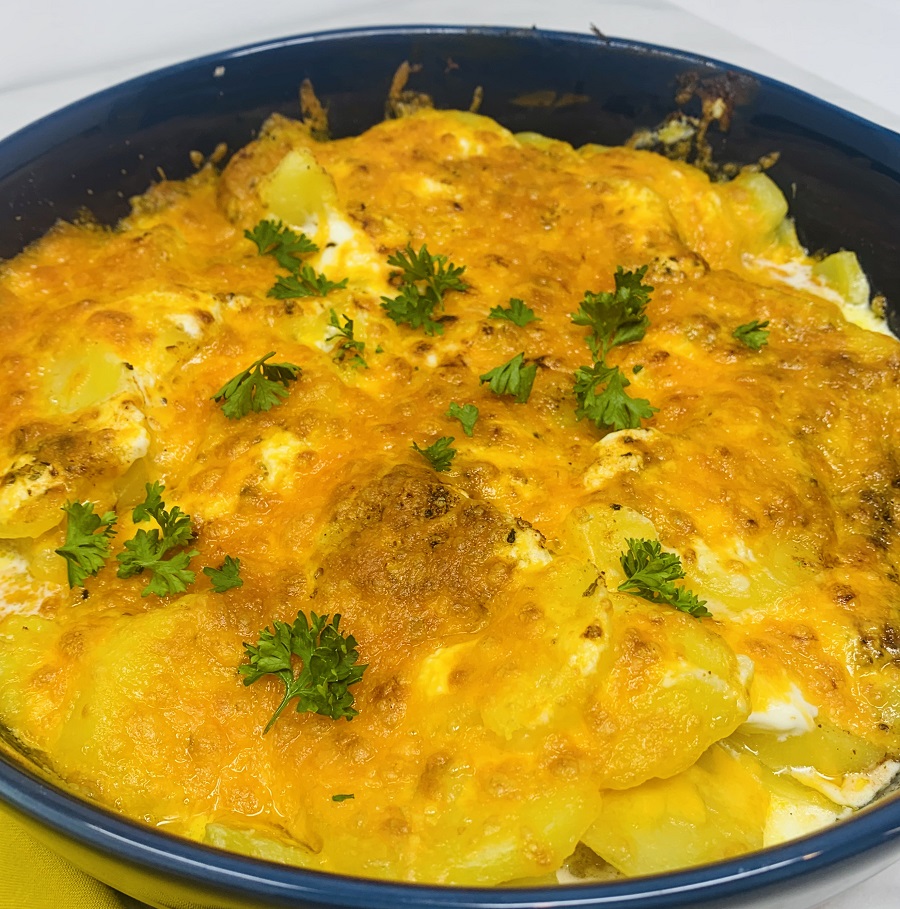 New Years Eve Buffet Menu Ideas Close Up of a Platter Filled with Scalloped Potatoes