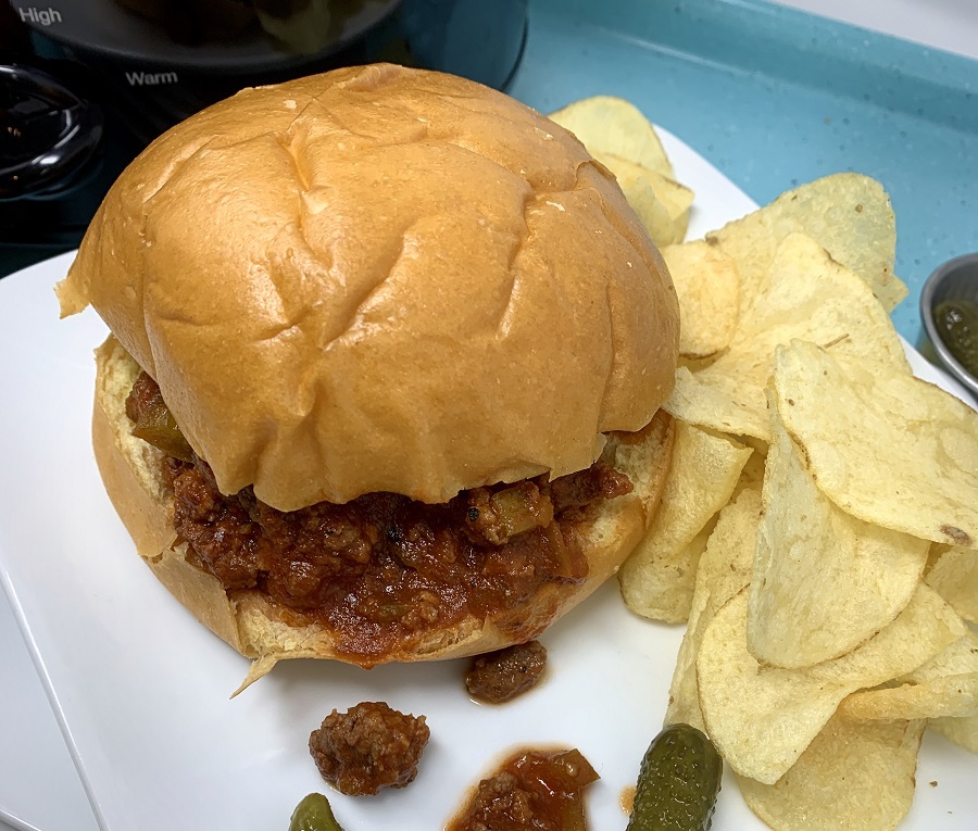New Years Eve Buffet Menu Ideas Sloppy Joes Sitting Next to a Handful of Chips