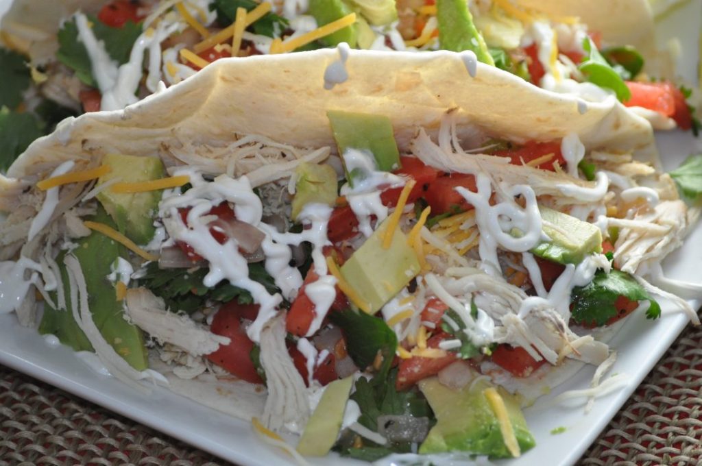 New Years Eve Buffet Menu Ideas Close Up of Shredded Chicken Tacos