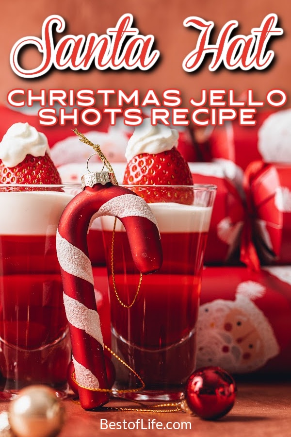 A Santa hat Christmas jello shots recipe is the perfect Christmas party recipe for adults that will liven up the holiday gathering.  Holiday Cocktail Recipes | Holiday Jello Shots | Christmas Jello Shots | Christmas Cocktail Recipe | Christmas Party Recipes | Christmas Party Cocktails | Jello Shots for Christmas | Vodka Jello Shot Recipes #christmasparty #jelloshots