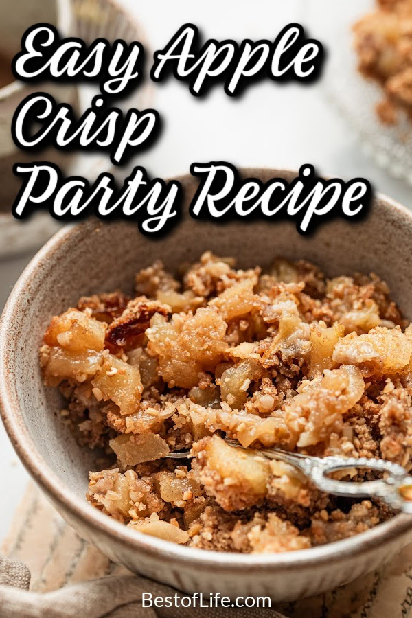 Make this quick and easy apple crisp recipe for parties with fresh, delicious apples and a crisp topping guests will love. Breakfast Recipes for a Crowd | Fall Party Planning | Fall Themed Desserts | Brunch Recipes with Apples | Party Dessert Recipes | Fall Party Recipes | Dessert Recipes for a Crowd | Autumn Party Ideas | Apple Pie Recipes for Parties | Easy Breakfast Recipes for Parties | Apple Crisp with Oats via @thebestoflife