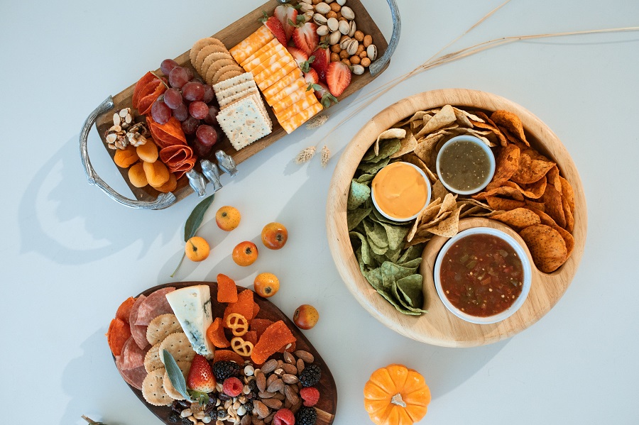 Game Day Charcuterie Board Ideas Overhead View of Three Charcuterie Boards