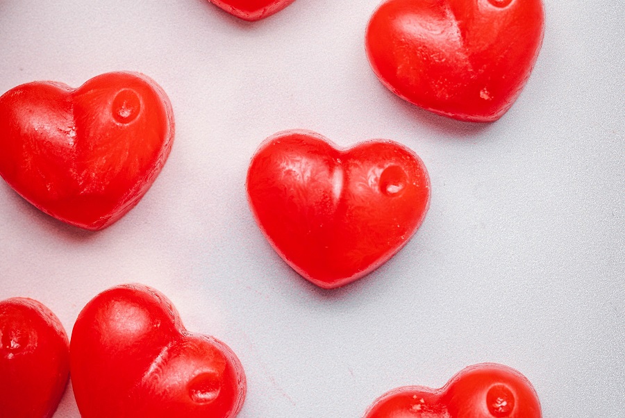 Valentine's Day Jello Shots Close Up of Jello Shots on a White Surface