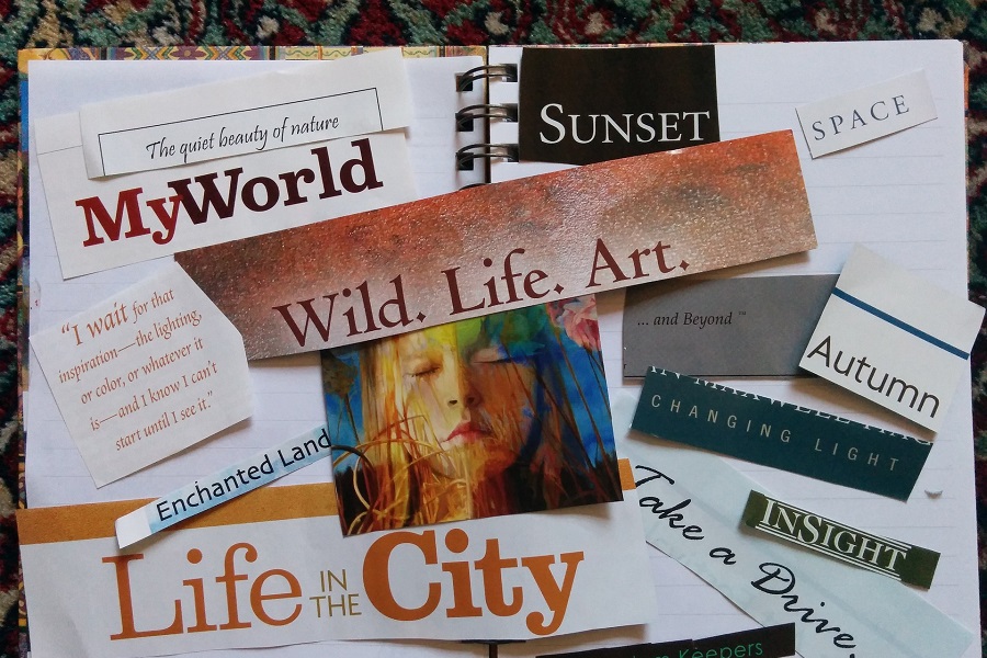 Vision Board Ideas Note Book with Random Magazine Cutouts