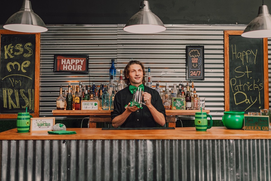 St Patricks Day Party Recipes a Bartender Behind the Bar at a St Patricks Day Party