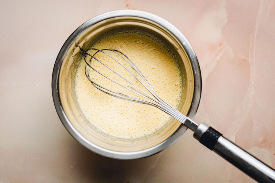 Recipe for Easy Creme Brulee Overhead View of a Bowl with Custard Mixture