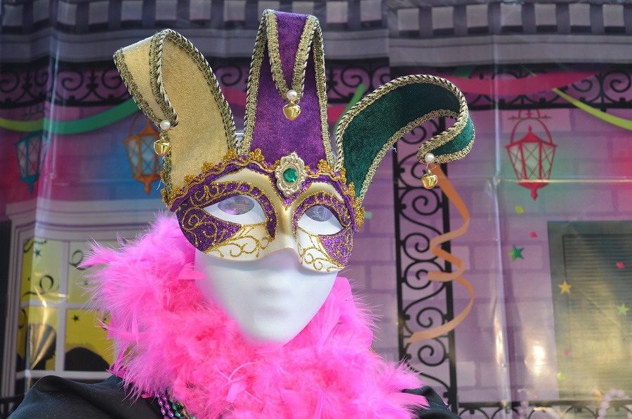 Mardi Gras Appetizer Recipes Close Up of an Oversized Mardi Gras Mask