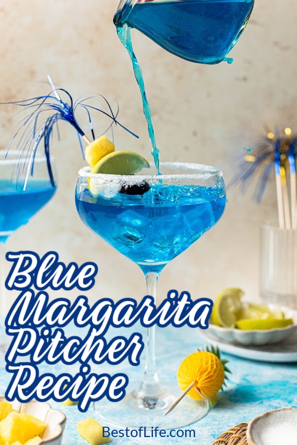An essential summer party tip is to have delicious summer cocktails ready to serve, like this blue margaritas pitcher recipe. Summer Cocktail Recipe | Summer Drink Recipes | Summer Party Recipes | Party Cocktail Ideas | Margarita Recipes for a Crowd | Pitcher Margaritas Recipe | Cocktail Recipes for a Crowd | Drink Recipes for Parties #margaritarecipe #partyrecipe via @thebestoflife