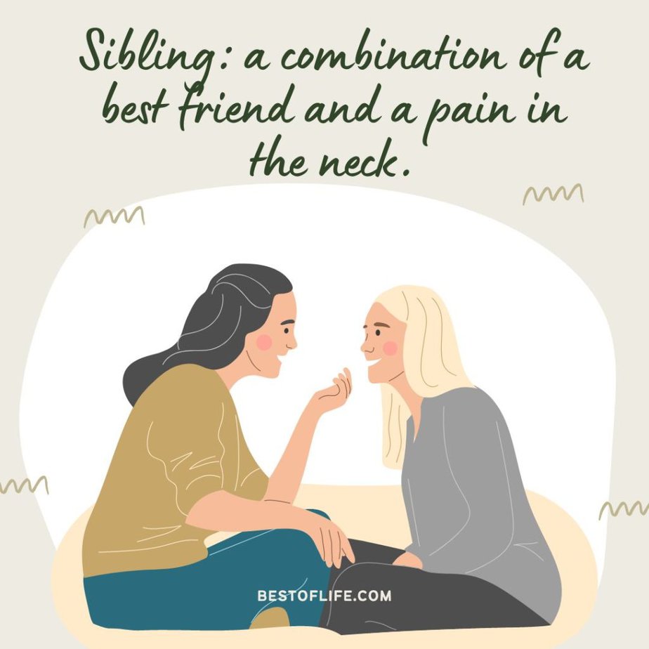 Short Funny Sibling Quotes Sibling: a combination of a best friend and a pain in the neck.