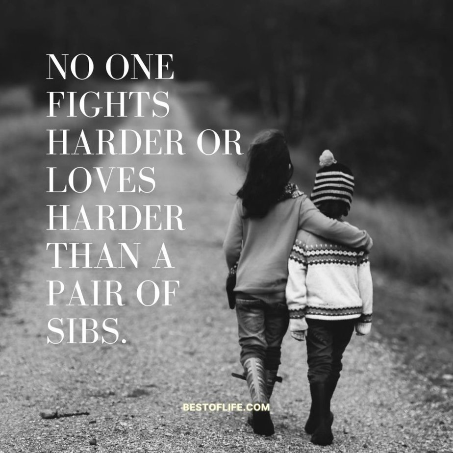 Short Funny Sibling Quotes No one fights harder or loves harder than a pair of sibs.