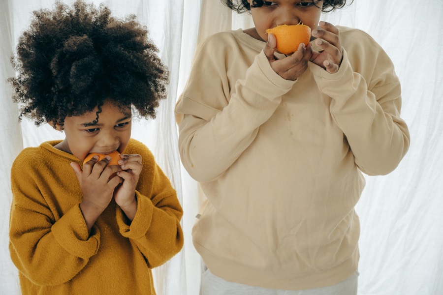 Funny Sibling Quotes for National Siblings Day Close Up of Two Siblings Eating Oranges 