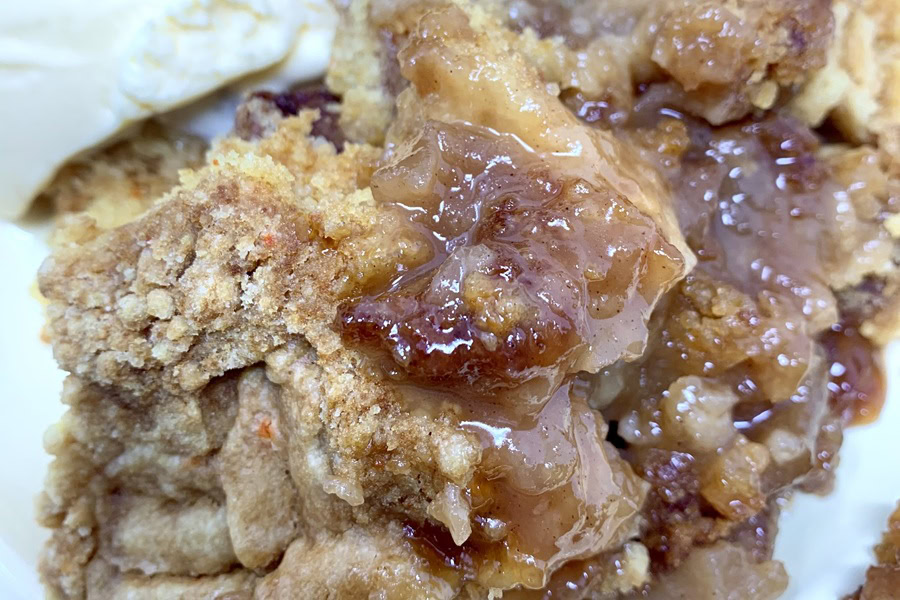 Brunch Recipes for Mother's Day Close Up of Crockpot Apple Crisp with Cake Mix Recipe