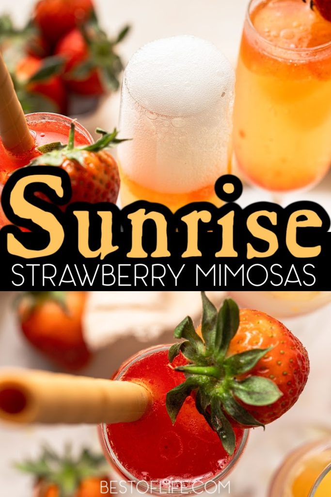 A refreshing sunrise strawberry mimosa recipe is the only spring brunch cocktail recipe you need for your brunch parties. Champagne Cocktails | Unique Mimosa Recipe | Strawberry Mimosa Recipe | Brunch Recipes | Brunch Cocktail Recipes | Drink Recipes for Brunch | Brunch Recipes for a Crowd | Drink Recipes for a Crowd | Breakfast Cocktail Recipes | Breakfast Party Recipes #mimosarecipe #champagnecocktails