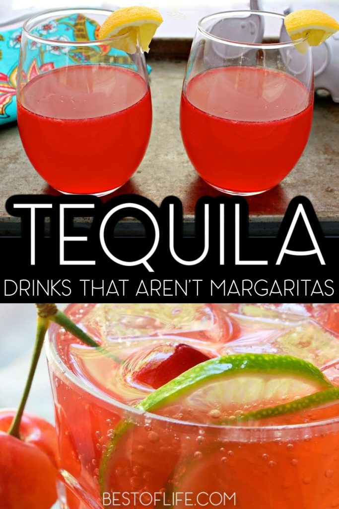 It's no secret we love margaritas, but there is so much more to do with tequila! From fruity drinks to coffees and spiced drinks, these tequila drinks that aren't margaritas are sure to be a favorite. Low Calorie Cocktails | Tequila Cocktails | Happy Hour Drink Recipes | Tequila Sunrise | Tequila Rose Drinks | Shots for Parties | Cocktail Party Ideas | Party Recipes for Adults | Recipes for Cocktail Parties #tequila #cocktails