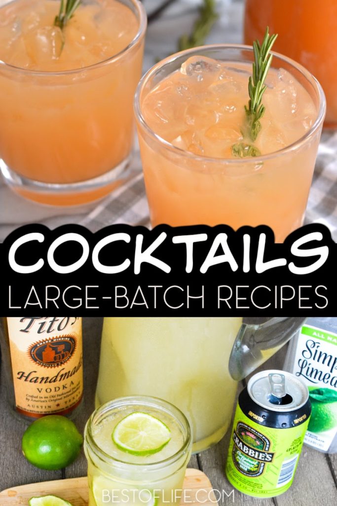 Large batch cocktails are perfect party recipes that can help you host the best party with the best party drink recipes. Party Recipes | Drink Recipes for Parties | Cocktail Recipes for Parties | Pitcher Cocktails for a Crowd | Pitcher Cocktail Recipes | Cocktails for a Crowd | Party Tips | Easy Party Ideas | Easy Party Recipes | Drinks for Parties | Tequila Cocktails for Parties | Vodka Cocktails for Parties | Rum Cocktails for a Crowd #cocktailrecipes #partyrecipes