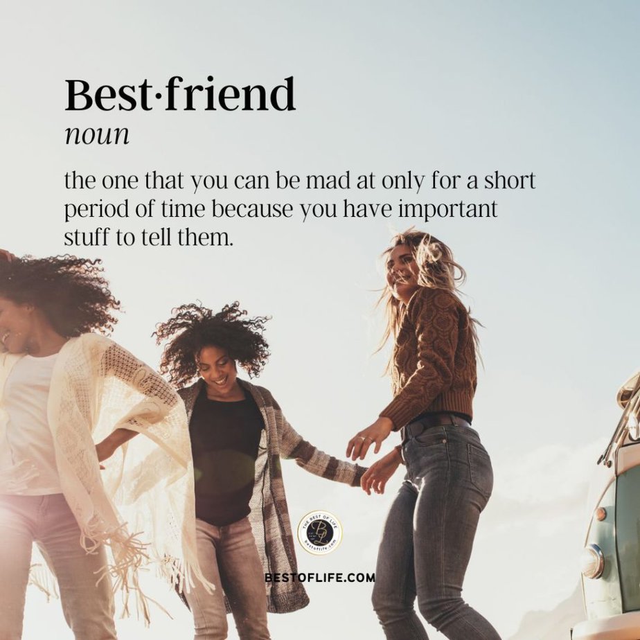 Friendship Quotes “Best friend-noun: the one that you can be mad at only for a short period of time because you have important stuff to tell them.”