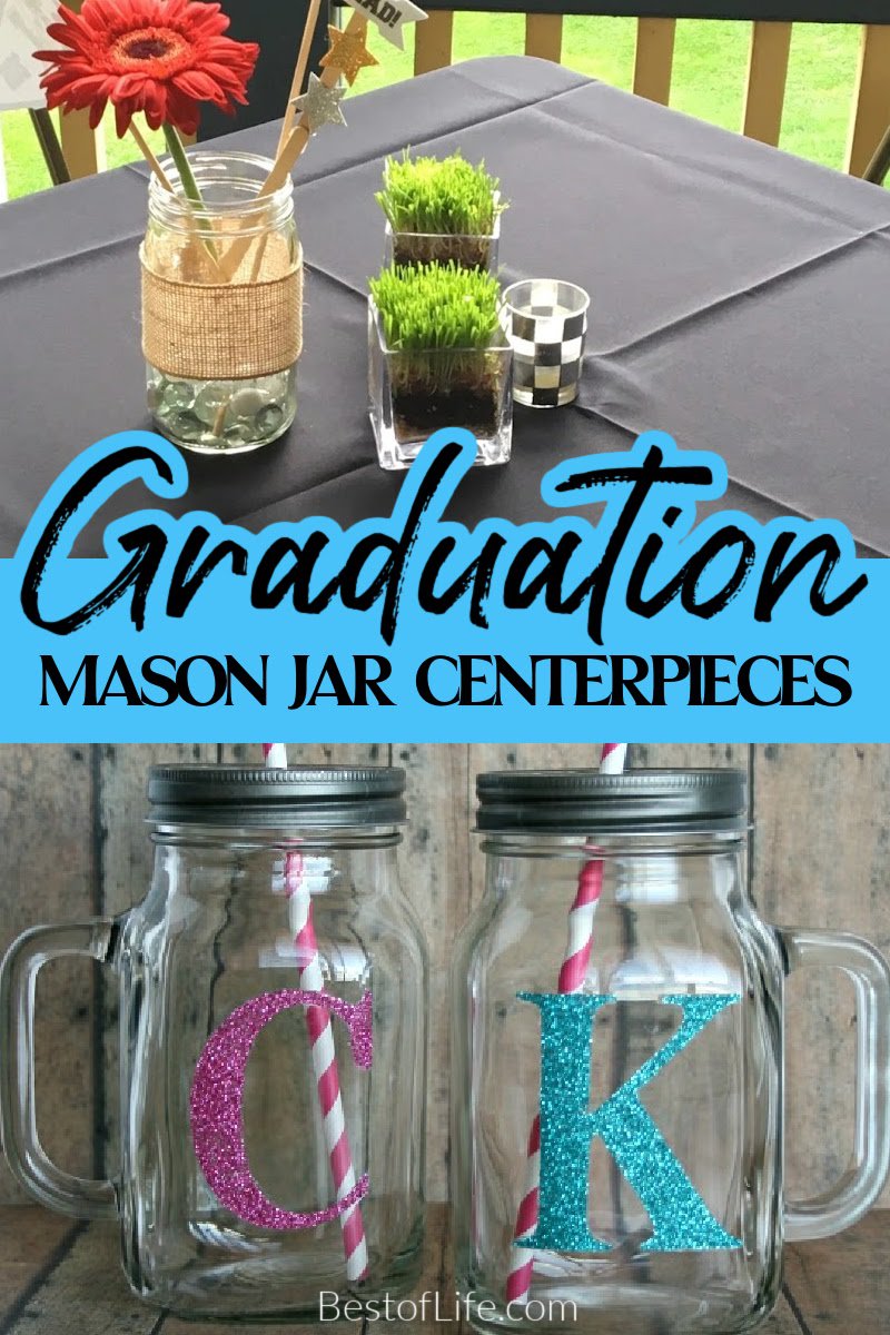 These graduation mason jar centerpieces can be easily personalized and are perfect for celebrating and honoring your graduate at their graduation party. Graduation Gift Ideas | Graduation Party Décor | Graduation Party Decorations | DIY Party Ideas for Graduation | DIY Centerpieces for Graduation | DIY Party Décor | Party Decoration Ideas | Graduation Party Ideas via @thebestoflife