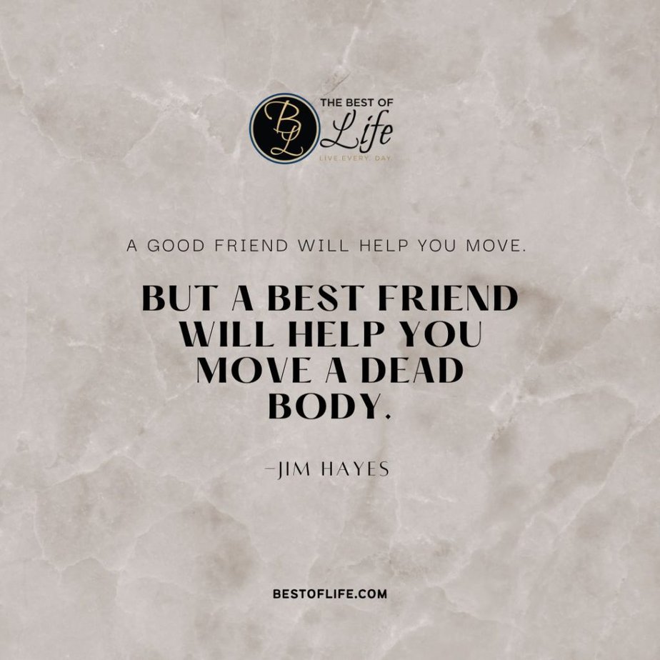 Friendship Quotes “A good friend will help you move. But a best friend will help you move a dead body.”
