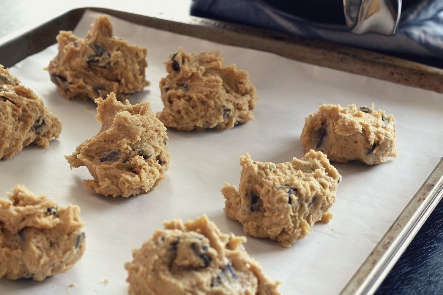 Summer Cookies Close Up of a Baking Sheet of Raw Cookie Dough in Small Mounds