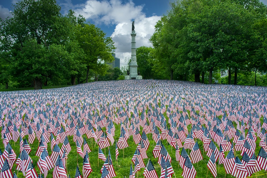 Memorial Day Quotes Field of American Flags Representing Fallen Soldiers