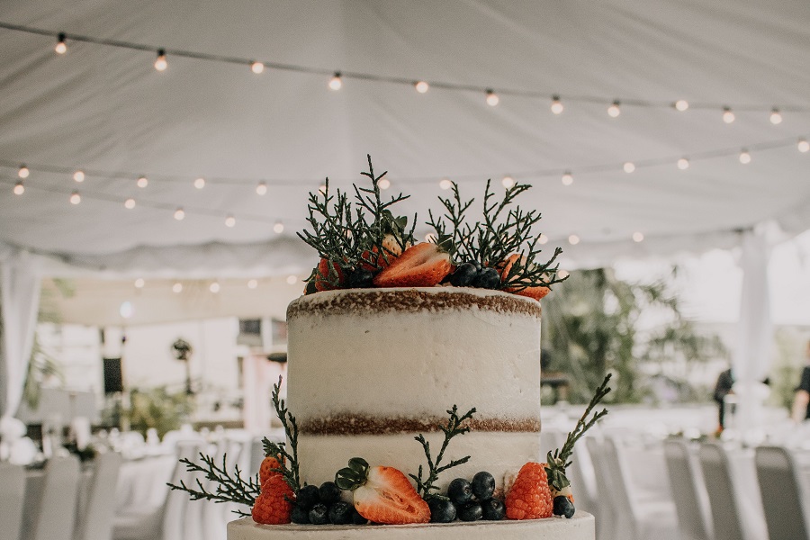 Naked Cake Decorating Ideas Close Up of a Naked Wedding Cake at an Event Venue