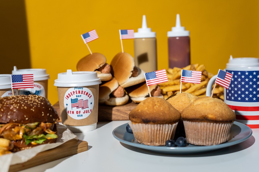 4th of July Nail Designs Assorted Party Foods on a Table with American Flag Garnishes