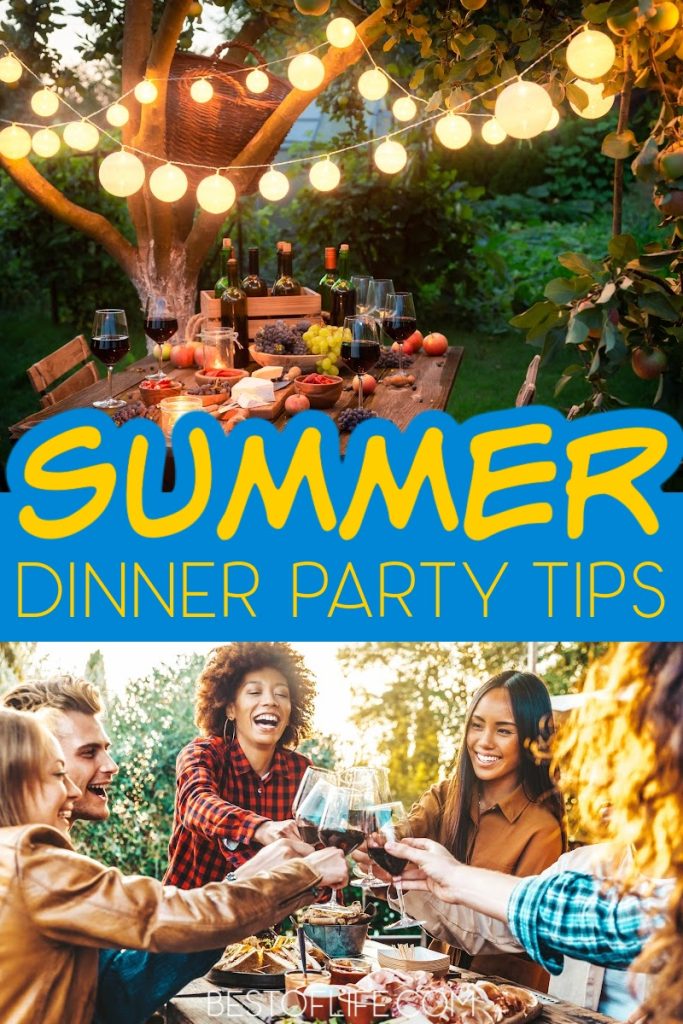 Try these easy summer dinner party tips to plan the best summer party that everyone will enjoy! Dinner Party Ideas | Outdoor Dinner Party Ideas | Outdoor Dinner Party Menu | Summer Dinner Party Menu | Summer Dinner Food Ideas | Backyard Dinner Ideas | Summer Party Decor Ideas | Summer Party Lighting Tips | Dinner Party for a Crowd #summerparty #partyplanning