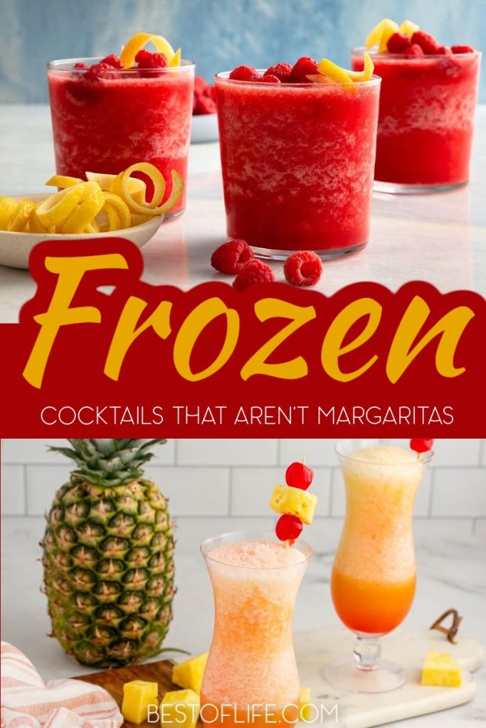 Frozen cocktails don’t always have to be margaritas; you can enjoy a variety of frozen drinks for summer parties or as pool party recipes. Cocktails with Tequila | Cocktails with Vodka | Rum Cocktails | Summer Cocktail Recipes | Summer Party Recipes | Summer Drinks for Adults | Summer Drinks with Alcohol | Slushie Cocktail Recipes | Cocktails with Ice Fruity Cocktails for Summer #summercocktails #frozencocktails