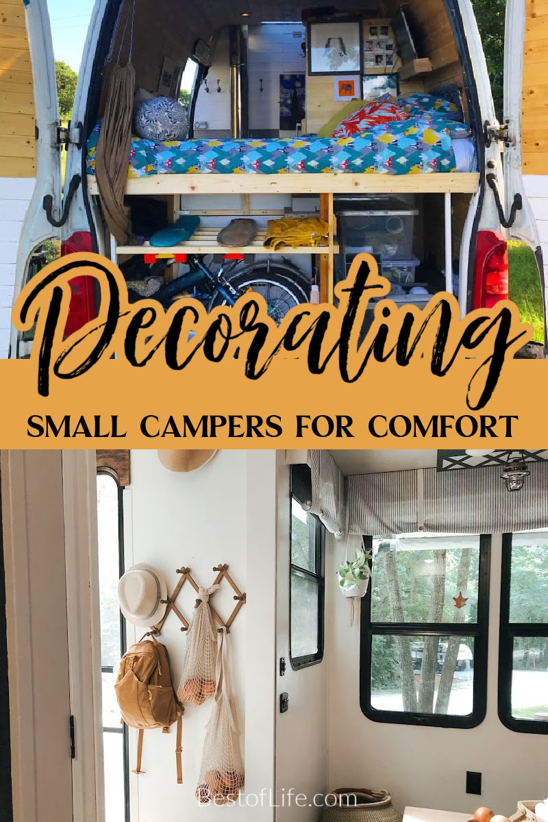 Organize your camper’s interior with these small camper interior ideas that will transform a small space to make a huge difference. Camper Decor Ideas | RV Interior Design| Camping Accessories | Outdoor Decorating | Travel Trailer Decor | Campsite Decor | Glamper Accessories | Camper Renovation Ideas | Adventure Decor | Camping Gear Decoration via @thebestoflife