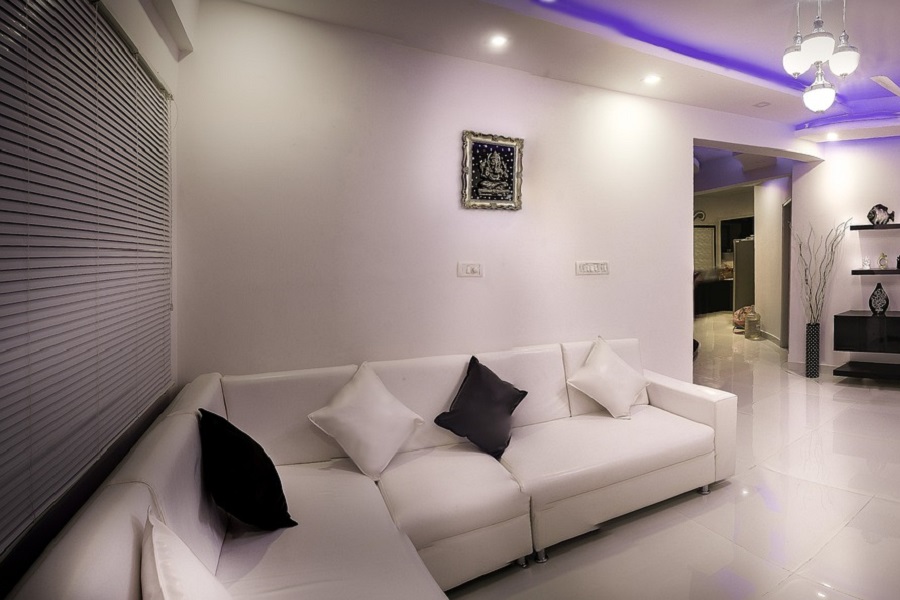Chill Apartment Vibes Family Room in an Apartment with LED Lighting as Crown Molding