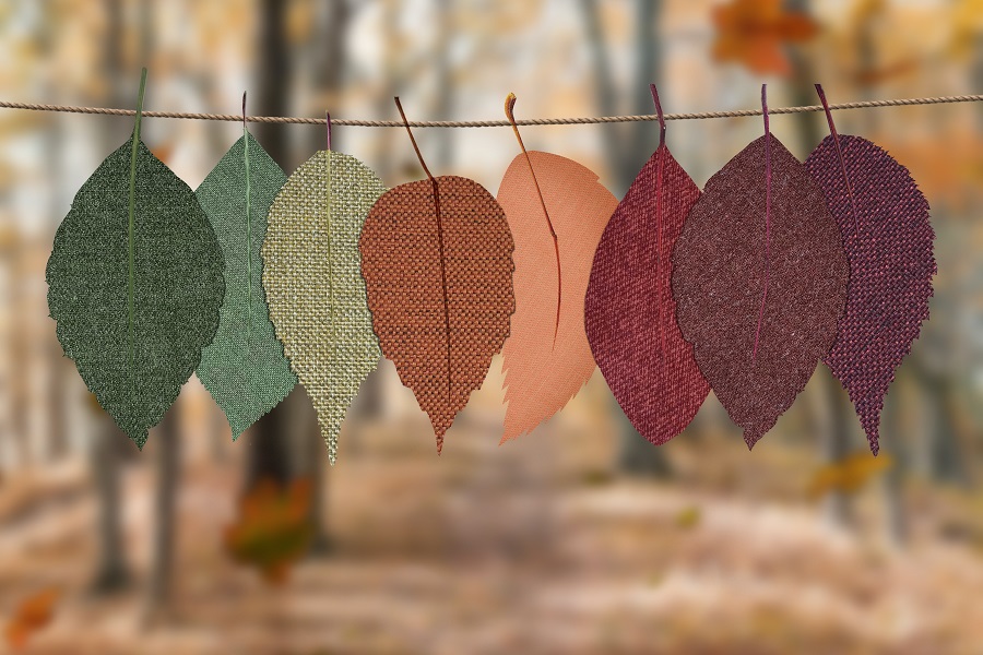 Cozy Fall Kitchen Decor Close Up of Leaves Made from Cloth to Resemble Fall
