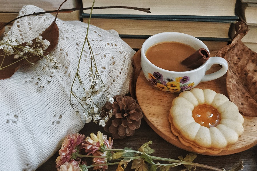 Cozy Fall Kitchen Decor a Cup of Tea on a Bedside Table