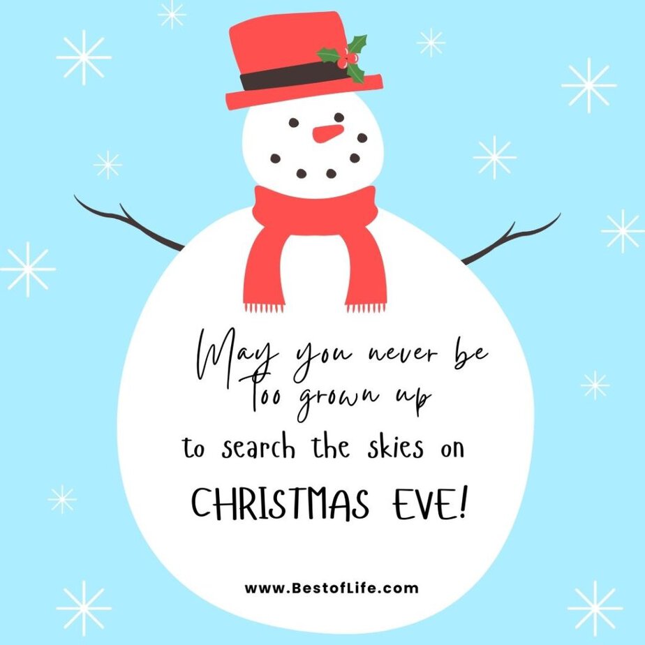 Christmas Quotes for Kids May you never be too grown up to search the skies on Christmas Eve.