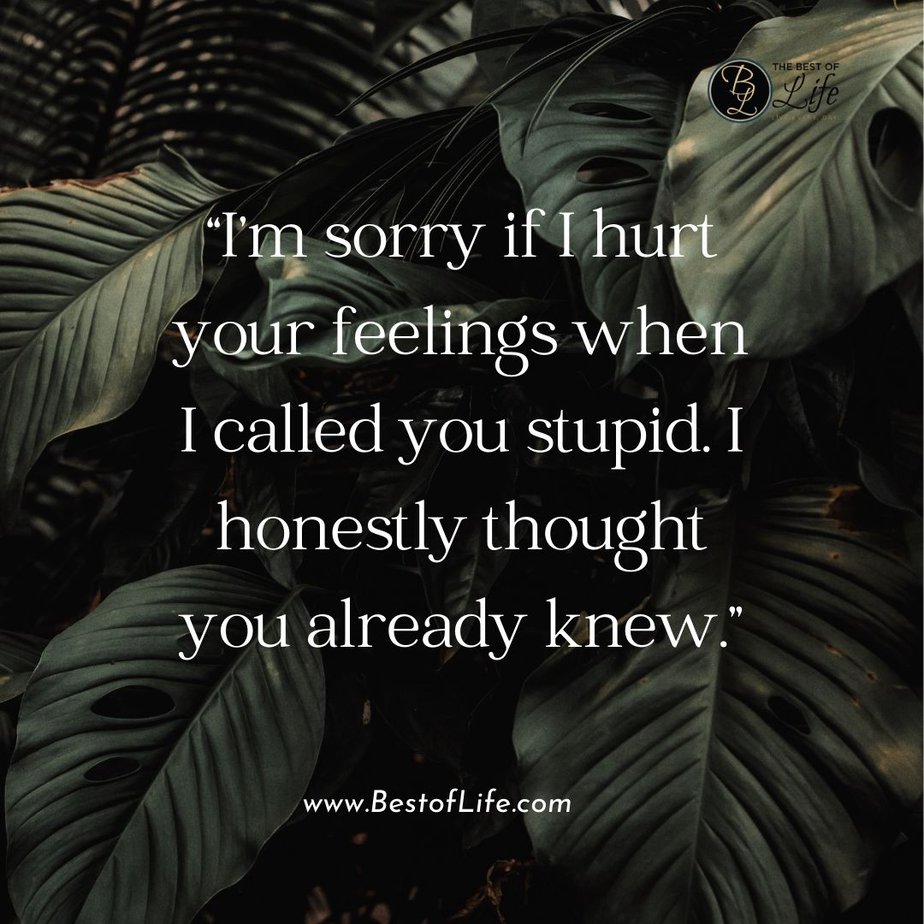 Great Quotes when you are Feeling Sarcastic "I'm sorry if I hurt your feelings when I called you stupid. I honestly thought you already knew."