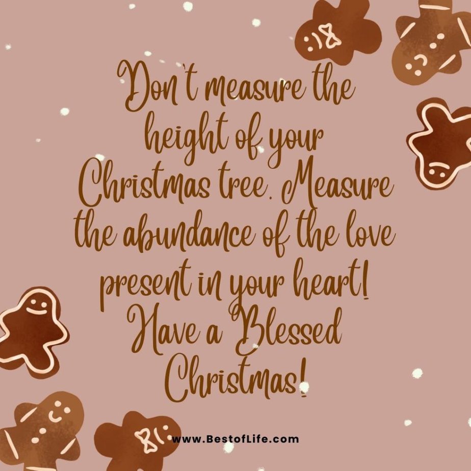 Christmas Quotes for Kids Don’t measure the height of your Christmas tree. Measure the abundance of the love present in your heart! Have a Blessed Christmas!