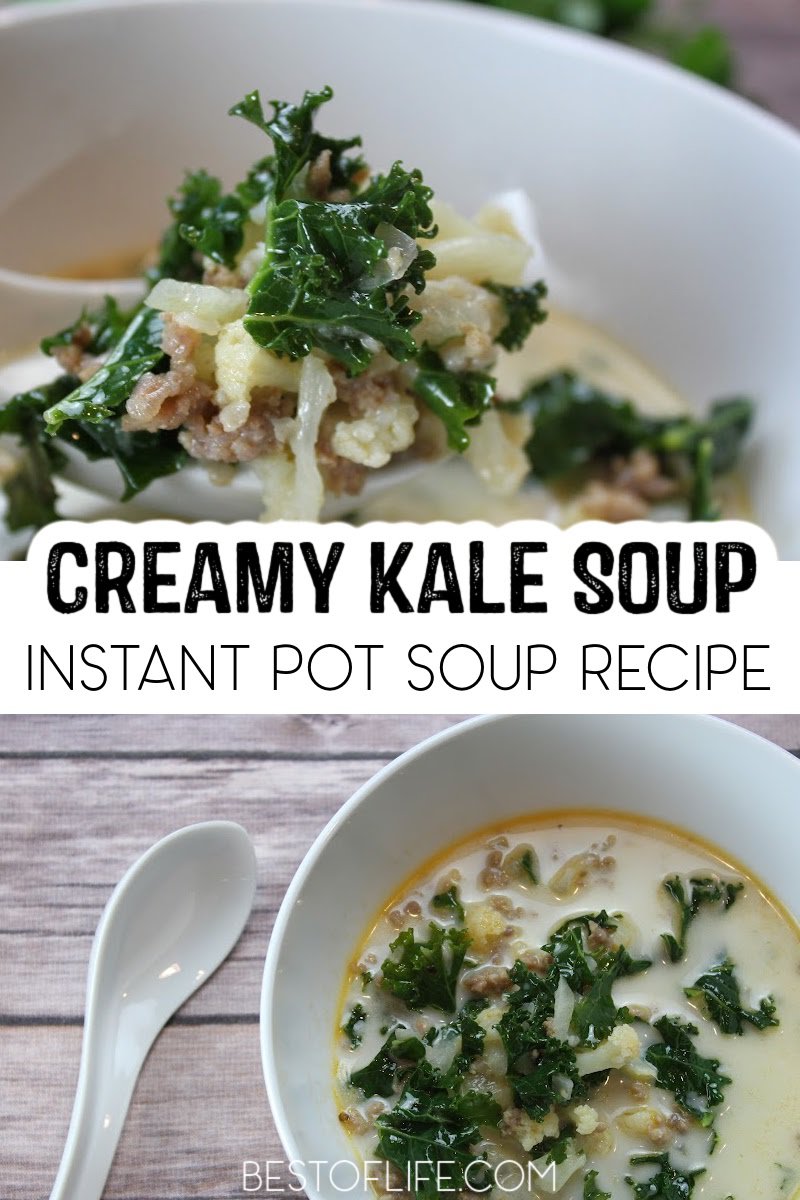 A creamy kale soup recipe is filled with simple ingredients and uses an Instant Pot to get you from start to finish quicker. Comfort Food Recipe | Quick Soup Recipe | Homemade Soup Recipe | Instant Pot Soup Recipe | Creamy Soup Recipe | Recipes with Kale | Instant Pot Kale Recipe | Recipes for Chilly Days | Winter Dinner Party Recipe | Fall Dinner Party Recipe via @thebestoflife