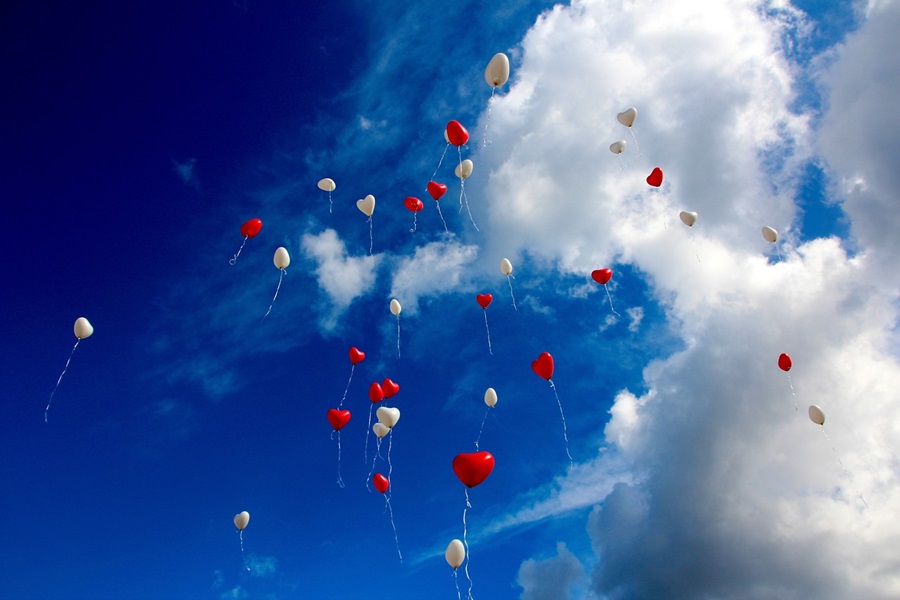 Blue Jello Shot Recipes Heart-Shaped Balloons Floating Up into a Blue Sky
