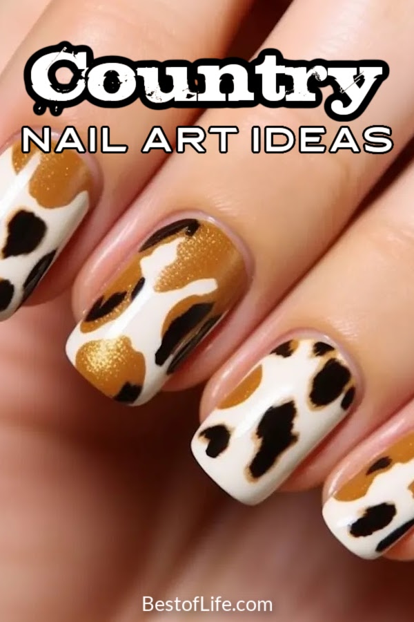 Country western nail designs are perfect for a night at the rodeo or when you just want to give cowgirl vibes. Western Nail Art | Cowboy Nail Art Ideas | Cow Print Nail Art Tutorials | Rodeo Nail Tutorial | Rodeo Nail Art Ideas | Country Style Nail Tutorials | DIY Nail Art Ideas | Western Nail Art Inspiration | Rodeo Aesthetic Ideas via @thebestoflife