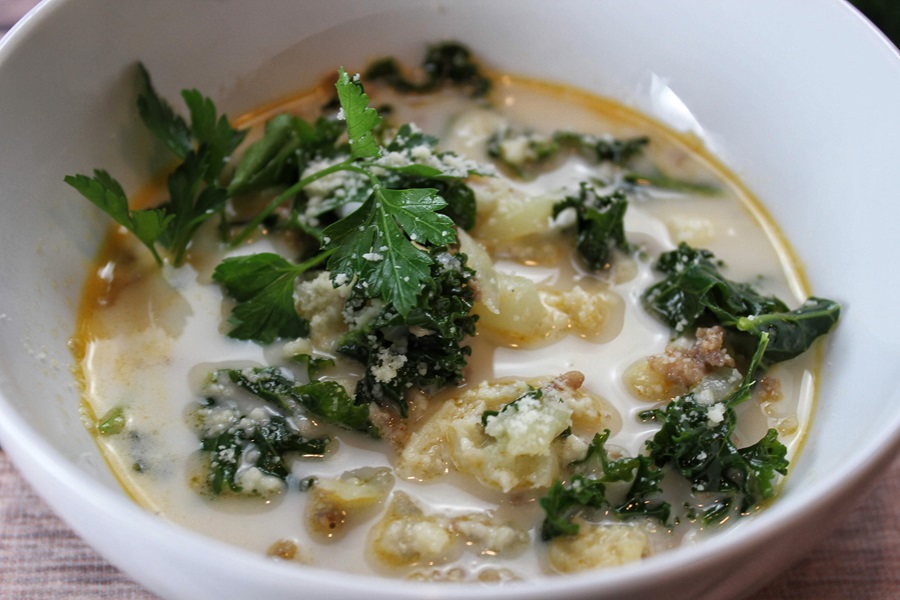 Creamy Kale Soup Recipe a Small White Bowl of Kale Soup