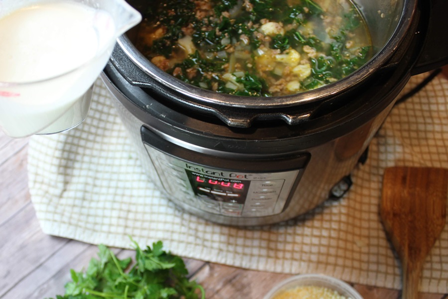 Creamy Kale Soup Recipe Overhead View of an Instant Pot Filled with Soup