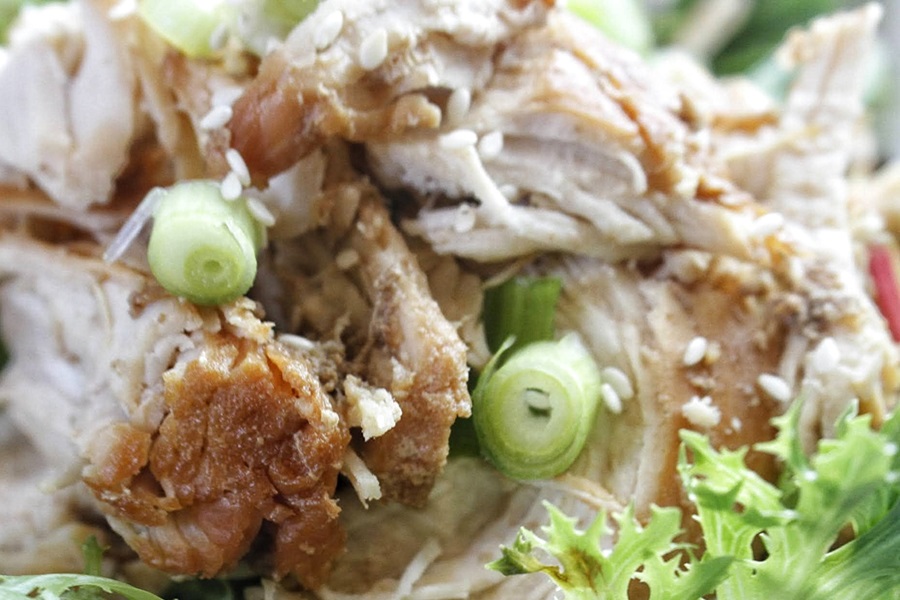 Healthy Teriyaki Chicken Recipe Close Up of Teriyaki Chicken on a Salad