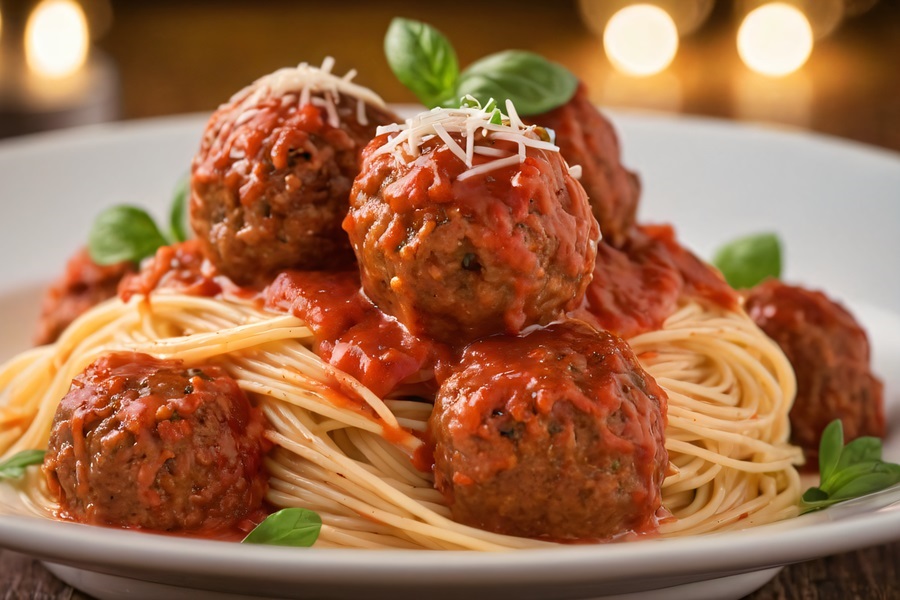 Easy Instant Pot Spaghetti and Meatballs Recipes Close Up of Meatballs on a Bed of Spaghetti