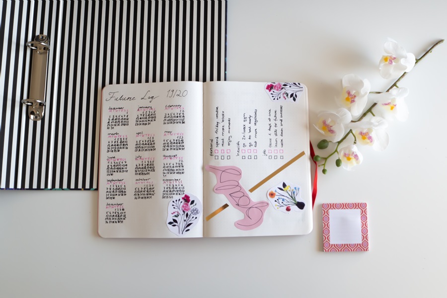 Habit Tracker Printable Bullet Journal Tips and Ideas  an Open Bullet Journal and a Flower on a Desk