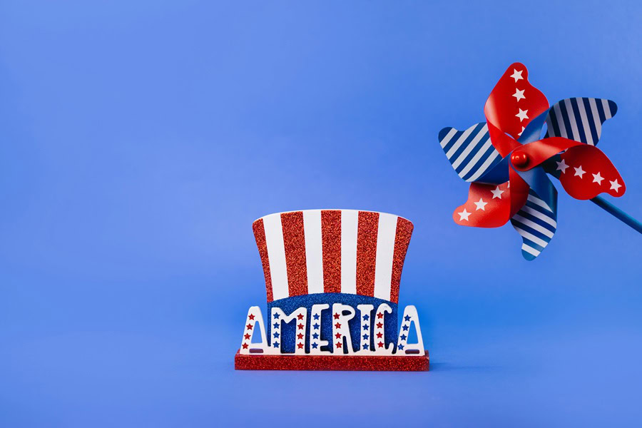 Memorial Day Party Food for a Crowd America Flag Themed Windmill and Top Hat on a Blue Surface