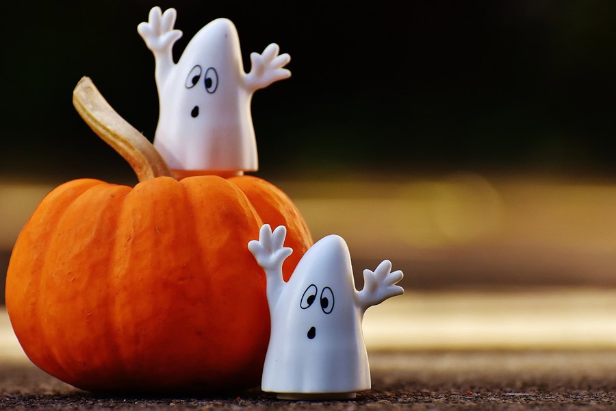 Halloween Crafts for Toddlers Two Small Ghost Toys Sitting on a Pumpkin