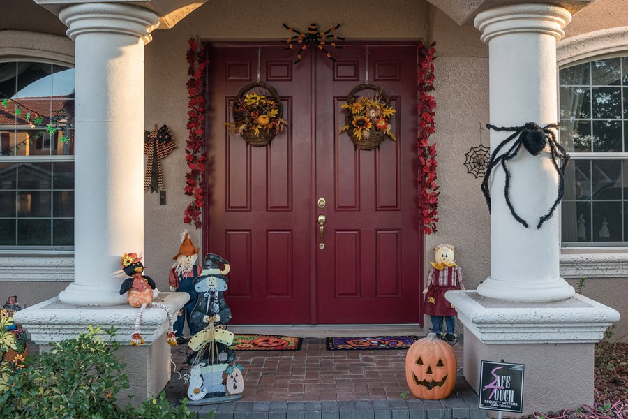 Cut Out Printable Halloween Crafts View of a Front Porch Covered in Halloween Decorations