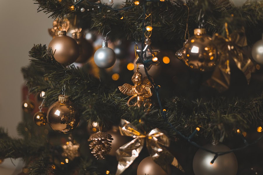 Easy DIY Wine Cork Ornament Close Up of a Decorated Christmas Tree