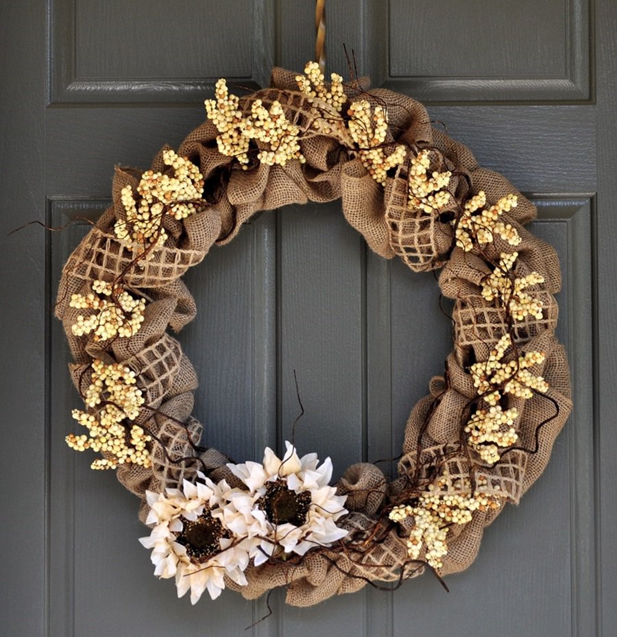 How to Make a Burlap Wreath for Fall Burlap Wreath Hanging from a Door