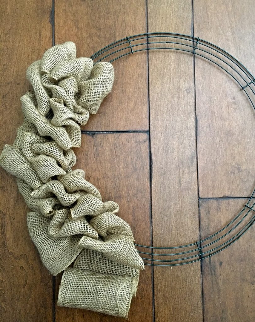 How to Make a Burlap Wreath for Fall Close Up of Half a Wreath Finished